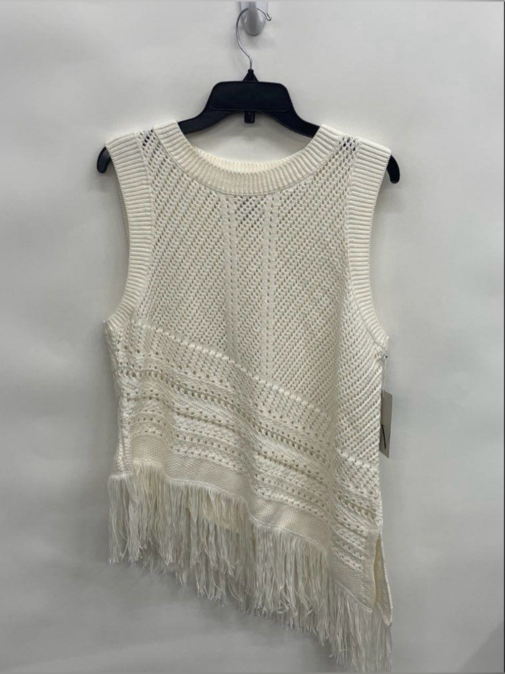 Fringe Asymmetrical Women's Cream Knit Fringe Sweater Vest